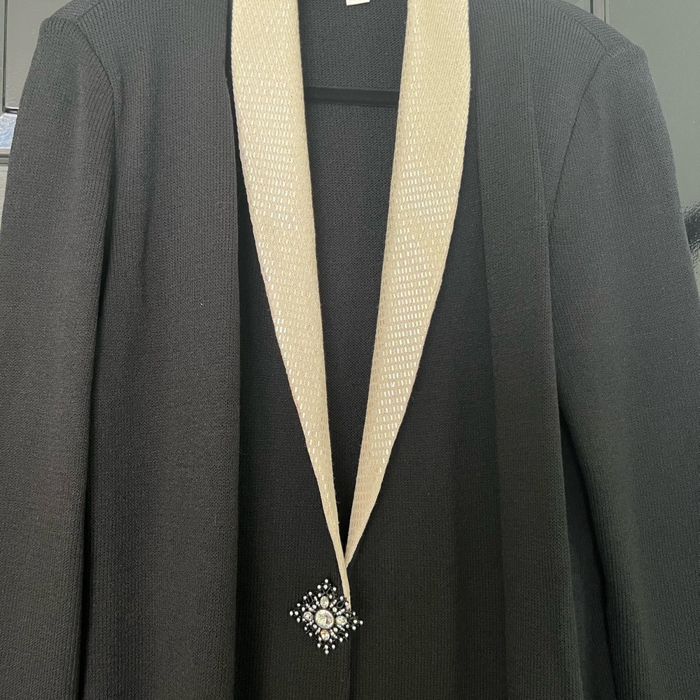 St John Evening knit evening suit coat with sequin collar and broach. Stunning!